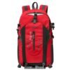 Mochila deportiva multibolsillos de color rojo, vista frontal