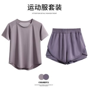 tummi-conjunto-mujer-gris-lila-20261025 Conjunto deportivo de mujer — polo y short